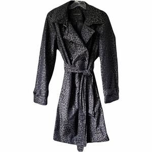 Calvin Klein Double Breasted Belted Rain Coat, Animal Print, Size Small